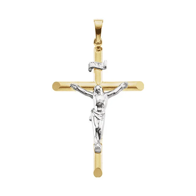 women’s pendant necklace for men -Two Tone Round INRI Crucifix Pendant in Solid 14 Karat Gold