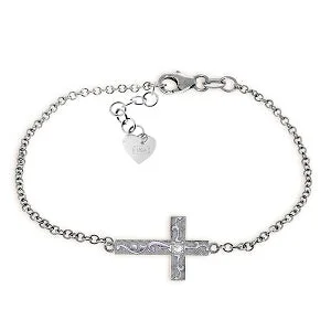 personalized silver bracelet with engraved message for love-0.05 Carat 14K Solid White Gold Cross Bracelet Natural Diamond