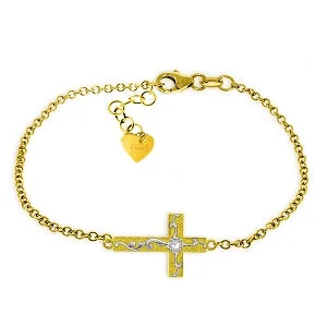 adjustable bracelet with heart charm for romantic gift-0.05 Carat 14K Solid Yellow Gold Cross Bracelet Natural Diamond