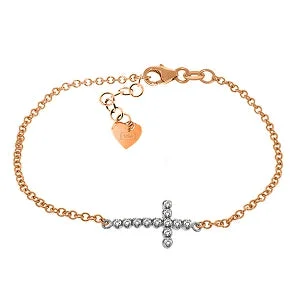 adjustable bracelet with gemstone for chakra healing-0.18 Carat 14K Solid Rose Gold Cross Bracelet Natural Diamond