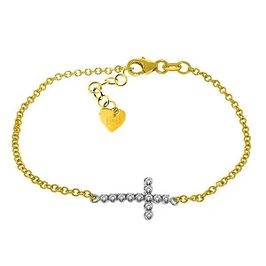 silver charm bracelet with personalized pendants for women-0.18 Carat 14K Solid Yellow Gold Cross Bracelet Natural Diamond