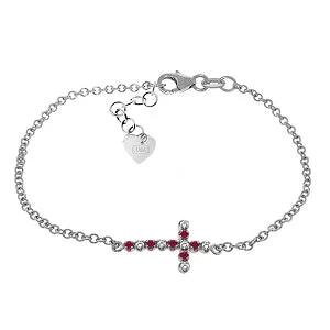 personalized bracelet for friends with special message-0.24 Carat 14K Solid White Gold Cross Bracelet Diamond Ruby