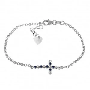 custom gold bracelet with meaningful engraving for her-0.24 Carat 14K Solid White Gold Cross Bracelet Diamond Sapphire