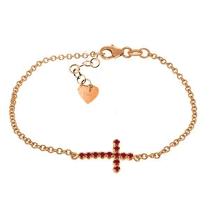 silver bracelet with engraved family name for keepsake-0.3 Carat 14K Solid Rose Gold Cross Bracelet Natural Ruby