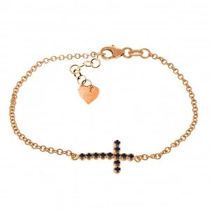 personalized bracelet for special day with birthstone charm-0.3 Carat 14K Solid Rose Gold Cross Bracelet Round Sapphire