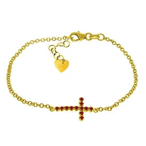 custom bracelet with inspirational quote charm-0.3 Carat 14K Solid Yellow Gold Cross Bracelet Natural Ruby