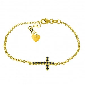 stackable charm bracelet with engraved initials-0.3 Carat 14K Solid Yellow Gold Horizontal Cross Sapphire Bracelet