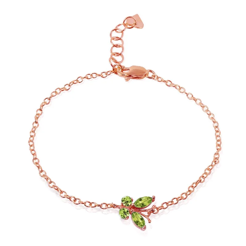 stackable silver bracelet with custom charms for layering-0.6 Carat 14K Solid Rose Gold Butterfly Bracelet Peridot