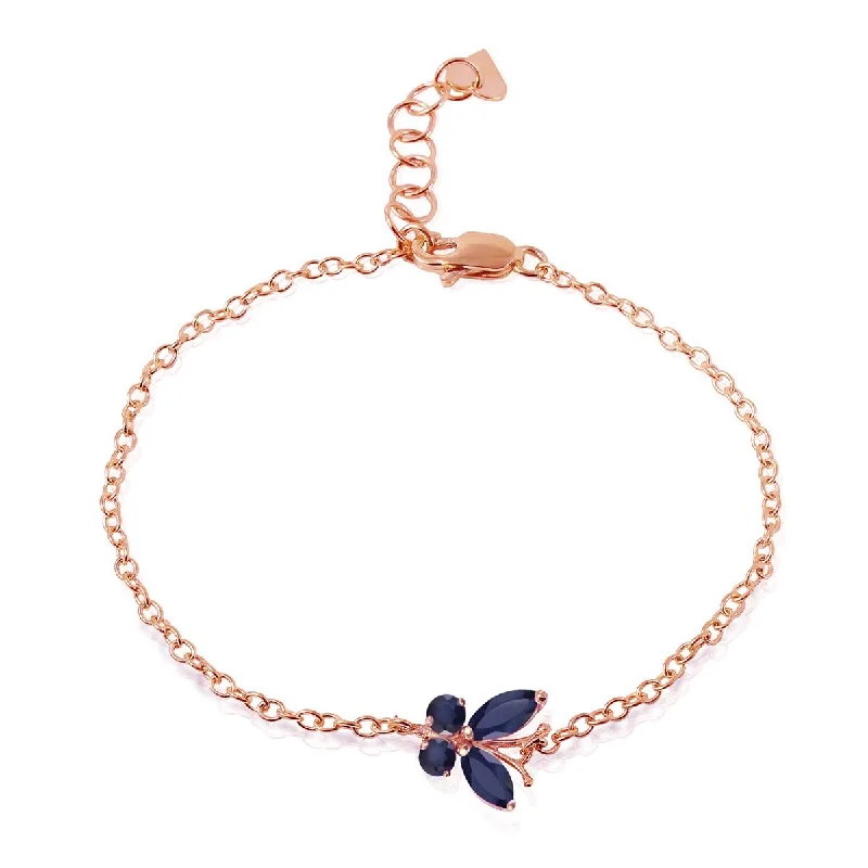 charm bracelet with gemstones for grounding energy-0.6 Carat 14K Solid Rose Gold Butterfly Bracelet Sapphire