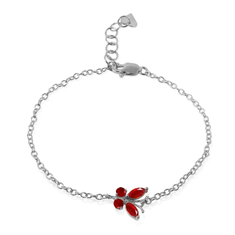 silver bracelet with engraved initials for her special day-0.6 Carat 14K Solid White Gold Butterfly Bracelet Ruby