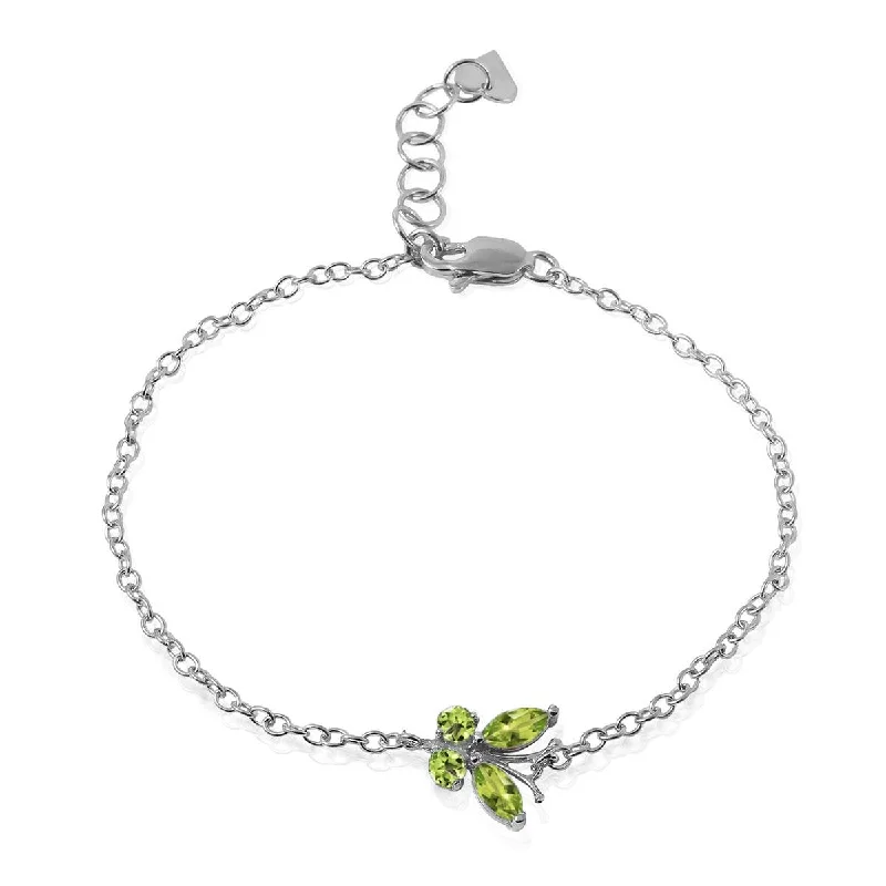 custom silver bracelet with personalized birthstone charm-0.6 Carat 14K Solid White Gold Step Closer Peridot Bracelet