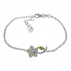 custom bracelet with spiritual charms for inner peace-0.87 Carat 14K Solid White Gold Flower Bracelet Aquamarine Peridot