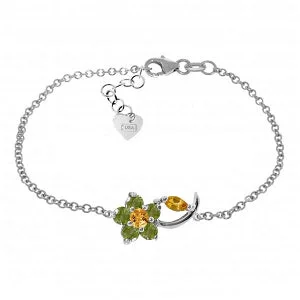 personalized silver bracelet for dad with engraved name-0.87 Carat 14K Solid White Gold Flower Bracelet Citrine Peridot