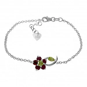 personalized silver charm bracelet with family symbols-0.87 Carat 14K Solid White Gold Flower Bracelet Ruby Peridot