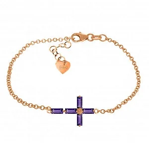 custom bracelet for anniversary with engraved message-1.15 Carat 14K Solid Rose Gold Cross Baguette Amethyst Bracelet