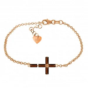 luxury gold bracelet with family crest charm-1.15 Carat 14K Solid Rose Gold Cross Baguette Garnet Bracelet