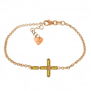 silver bracelet with initials and gemstone for uniqueness-1.15 Carat 14K Solid Rose Gold Cross Bracelet Natural Citrine