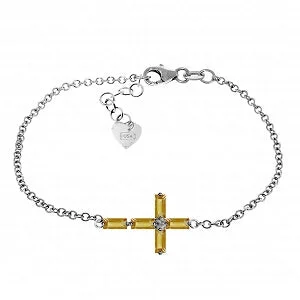 custom bracelet with gemstone charm for healing energy-1.15 Carat 14K Solid White Gold Cross Bracelet Natural Citrine