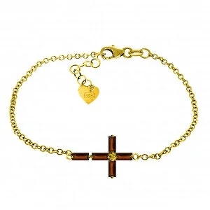 personalized bracelet for mom with engraved initials-1.15 Carat 14K Solid Yellow Gold Horizontal Cross Garnet Bracelet