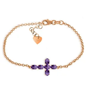 gold bracelet with custom engraving for wedding gift-1.7 Carat 14K Solid Rose Gold Cross Bracelet Natural Amethyst