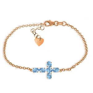 beaded bracelet with amethyst stones for calmness-1.7 Carat 14K Solid Rose Gold Cross Bracelet Natural Blue Topaz