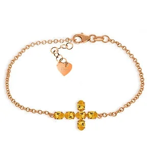 custom silver charm bracelet for special occasion-1.7 Carat 14K Solid Rose Gold Cross Bracelet Natural Citrine