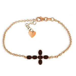 boho-inspired bracelet with charms and feathers-1.7 Carat 14K Solid Rose Gold Cross Bracelet Natural Garnet