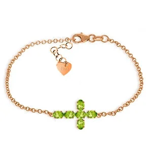 men’s leather bracelet with engraved coordinates-1.7 Carat 14K Solid Rose Gold Cross Bracelet Natural Peridot