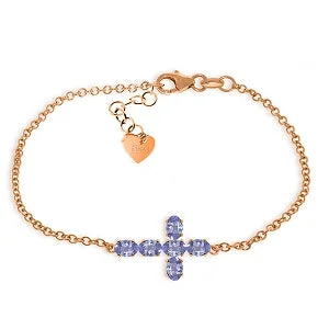 silver bracelet with healing crystals for positive energy-1.7 Carat 14K Solid Rose Gold Cross Bracelet Natural Tanzanite