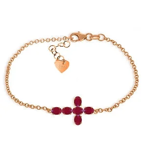 silver bracelet with butterfly charm for transformation-1.7 Carat 14K Solid Rose Gold Cross Bracelet Oval Ruby