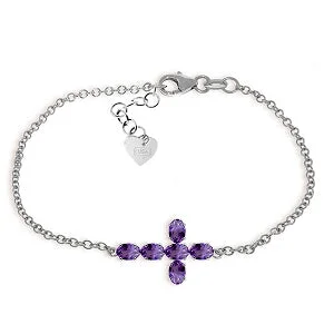 silver bracelet with gemstones for healing and energy balance-1.7 Carat 14K Solid White Gold Cross Bracelet Natural Amethyst