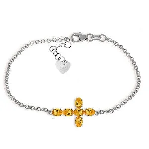 personalized leather bracelet for him with engraving-1.7 Carat 14K Solid White Gold Cross Bracelet Natural Citrine