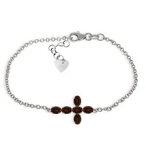 silver bracelet with gemstone beads for healing-1.7 Carat 14K Solid White Gold Cross Bracelet Natural Garnet