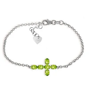 luxury silver bracelet with custom gemstone charm-1.7 Carat 14K Solid White Gold Cross Bracelet Natural Peridot