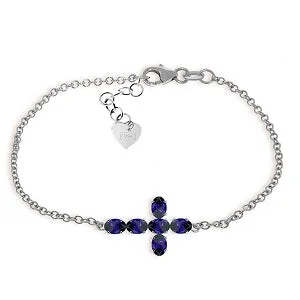 personalized charm bracelet with engraved word for inspiration-1.7 Carat 14K Solid White Gold Cross Bracelet Natural Sapphire