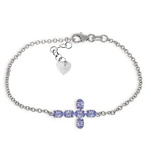 gold bracelet with engraved family name for sentimental gift-1.7 Carat 14K Solid White Gold Cross Bracelet Natural Tanzanite