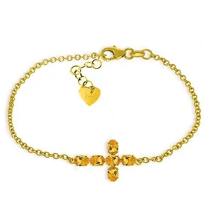 adjustable gold bracelet with name engraving-1.7 Carat 14K Solid Yellow Gold Cross Bracelet Natural Citrine