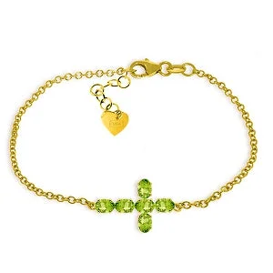 custom silver bangle bracelet for anniversary gift-1.7 Carat 14K Solid Yellow Gold Cross Bracelet Natural Peridot