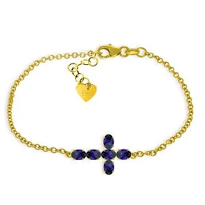 luxury silver bracelet with engraved love message-1.7 Carat 14K Solid Yellow Gold Cross Bracelet Natural Sapphire