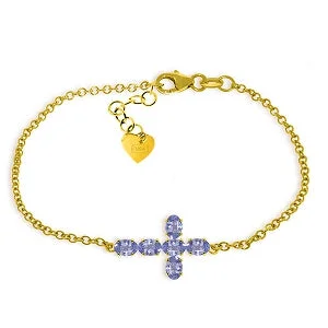 custom bracelet with family crest and initials-1.7 Carat 14K Solid Yellow Gold Cross Bracelet Natural Tanzanite