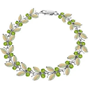 personalized bracelet for birthday with special message-12 Carat 14K Solid White Gold Butterfly Bracelet Opal Peridot