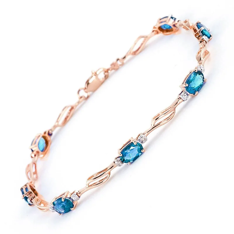 personalized bracelet with heart and initial charm-14K Solid Rose Gold Tennis Bracelet Blue Topaz & Diamond Certified