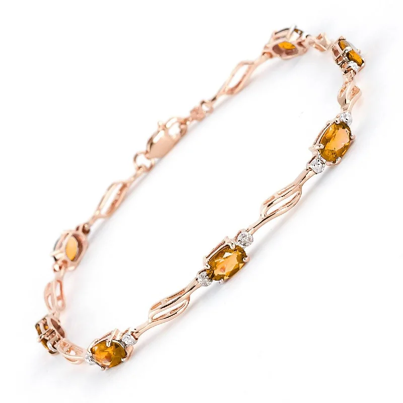 gold bracelet with engraved message for anniversary-14K Solid Rose Gold Tennis Bracelet w/ Citrine & Diamond