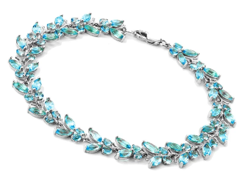 luxury bracelet with diamonds and sapphires for gift-16.5 Carat 14K Solid White Gold Butterfly Bracelet Blue Topaz