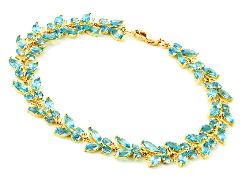 bracelet with multi-colored gemstones for chakra healing-16.5 Carat 14K Solid Yellow Gold Butterfly Bracelet Blue Topaz