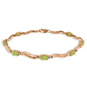 personalized silver bracelet with engraved quote-2.01 Carat 14K Solid Rose Gold Tennis Bracelet Diamond Peridot