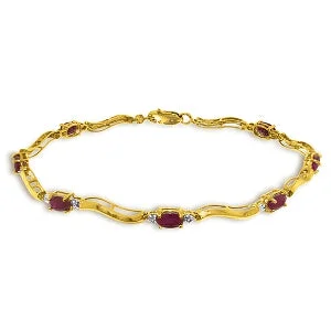 personalized bracelet for gift with engraving for him-2.01 Carat 14K Solid Yellow Gold Tennis Bracelet Diamond Ruby