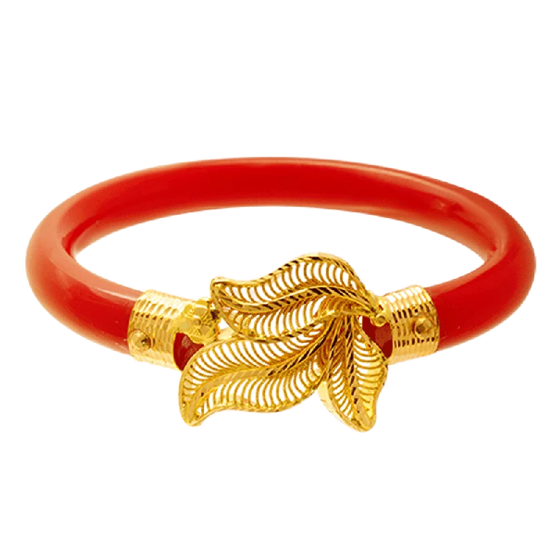 gold bracelet with engraved initials for romantic gift-22KT Yellow Gold Bangle For Women