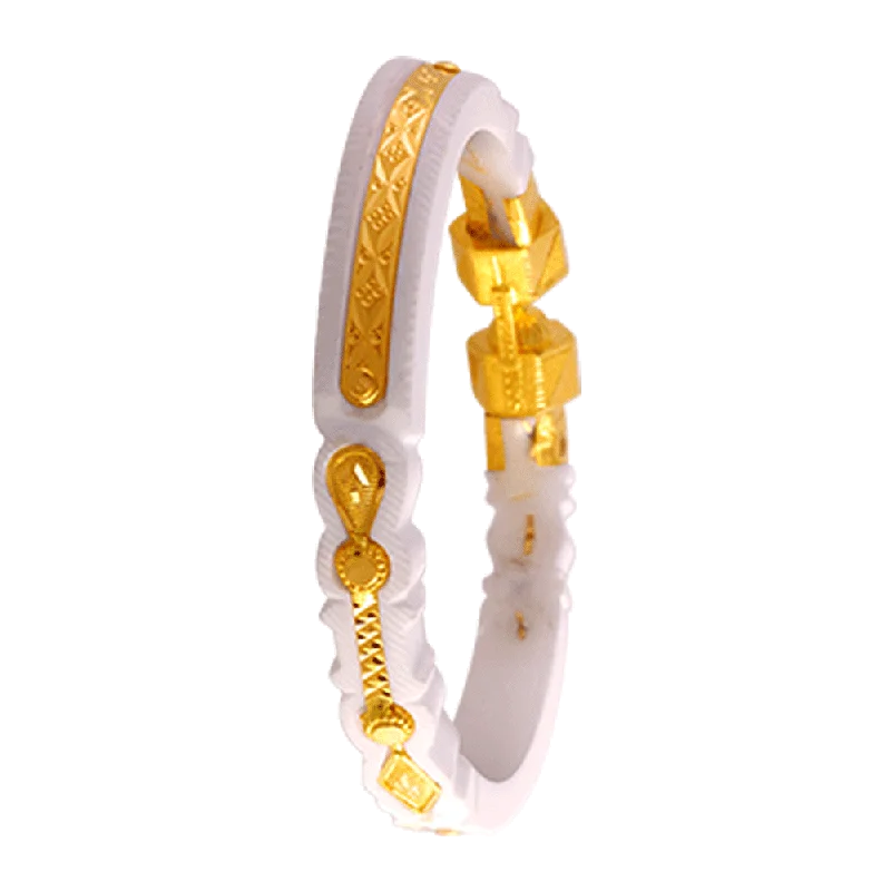 silver bracelet with multi-colored gemstone for positivity-22KT Yellow Gold Sankha Bangle For Women