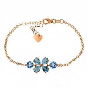 charm bracelet with gemstone and engraving for her-3.15 Carat 14K Solid Rose Gold Bracelet Natural Blue Topaz